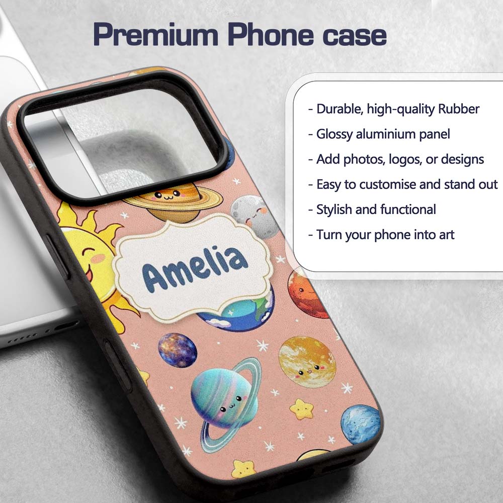 Solar System Sun Earth Saturn Printed Design Custom Name Protective Phone Case Mobile Cover Durable Everyday Smartphone Shock Resistant