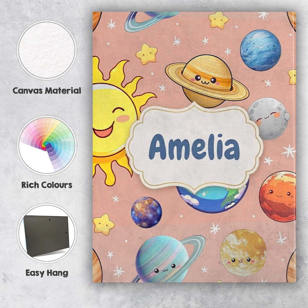 Personalised Name Solar System Sun Earth Custom Unique Gift Idea Elegant Feature Canvas Wall Art Print Decor Picture Ready to Hang