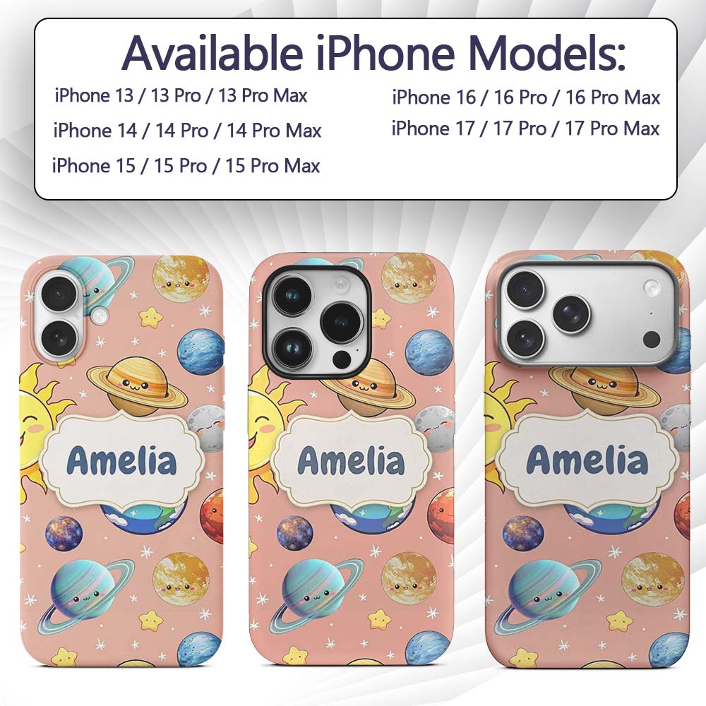 Solar System Sun Earth Saturn Printed Design Custom Name Protective Phone Case Mobile Cover Durable Everyday Smartphone Shock Resistant