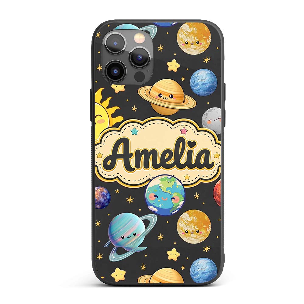 Solar System Sun Earth Saturn Printed Design Custom Name Protective Phone Case Mobile Cover Durable Everyday Smartphone Shock Resistant