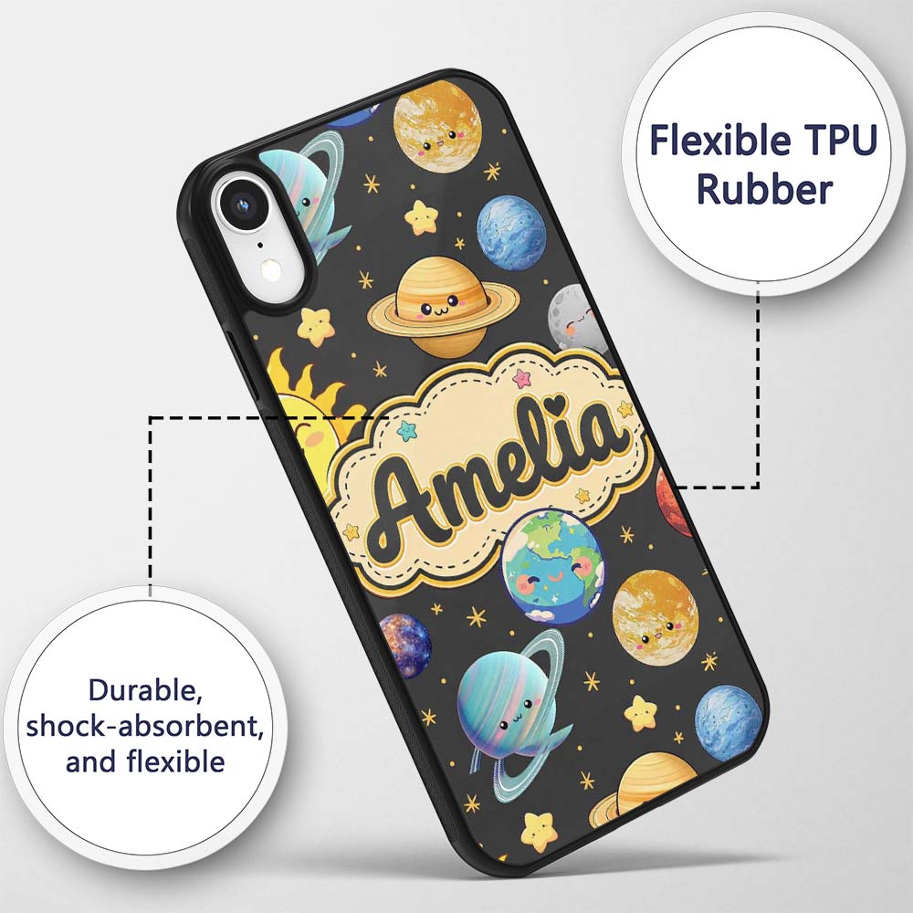 Solar System Sun Earth Saturn Printed Design Custom Name Protective Phone Case Mobile Cover Durable Everyday Smartphone Shock Resistant