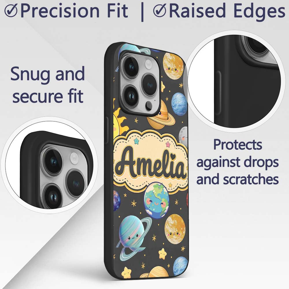 Solar System Sun Earth Saturn Printed Design Custom Name Protective Phone Case Mobile Cover Durable Everyday Smartphone Shock Resistant