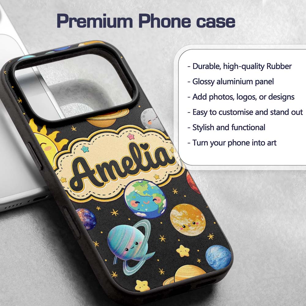 Solar System Sun Earth Saturn Printed Design Custom Name Protective Phone Case Mobile Cover Durable Everyday Smartphone Shock Resistant