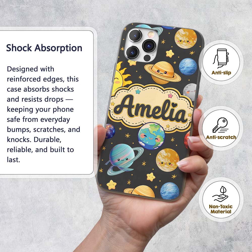 Solar System Sun Earth Saturn Printed Design Custom Name Protective Phone Case Mobile Cover Durable Everyday Smartphone Shock Resistant