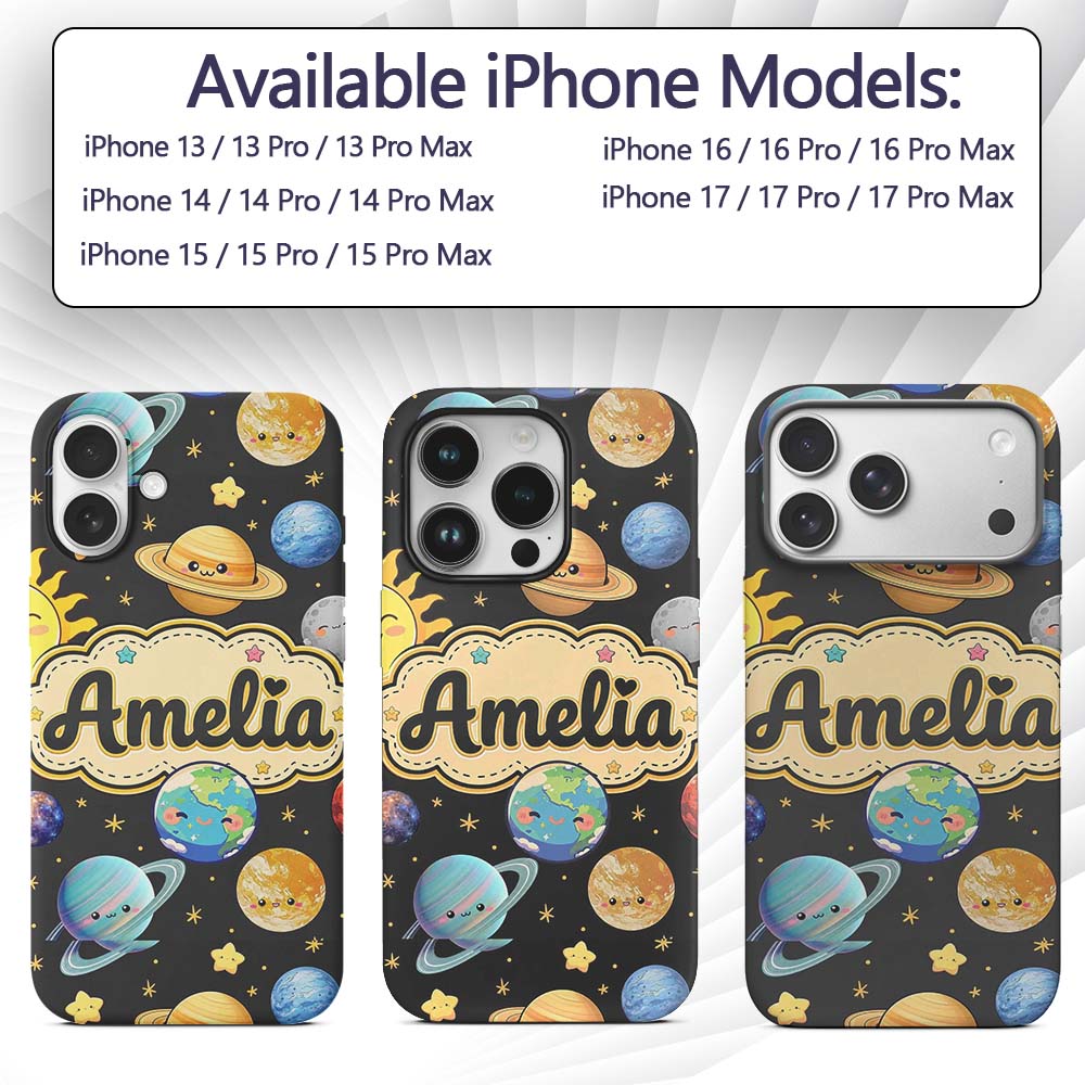 Solar System Sun Earth Saturn Printed Design Custom Name Protective Phone Case Mobile Cover Durable Everyday Smartphone Shock Resistant