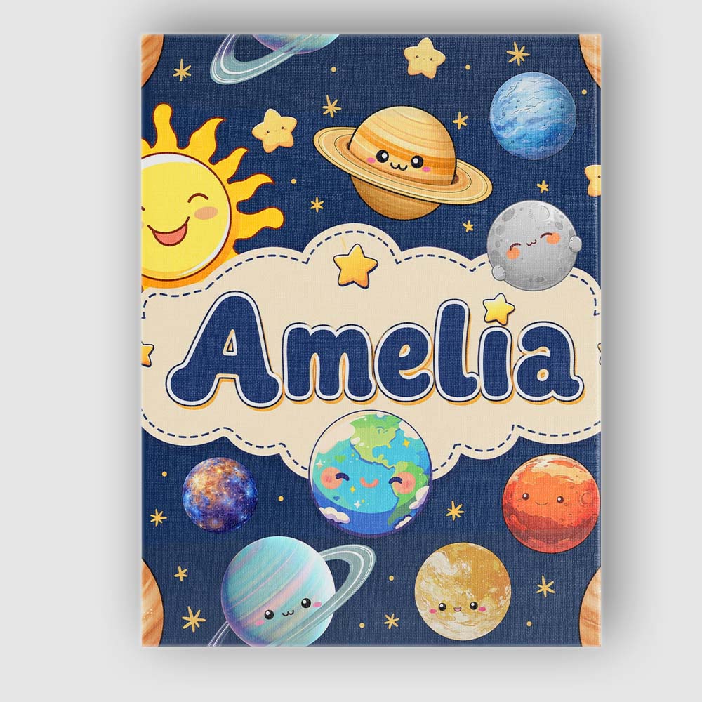 Personalised Name Solar System Sun Earth Custom Unique Gift Idea Elegant Feature Canvas Wall Art Print Decor Picture Ready to Hang
