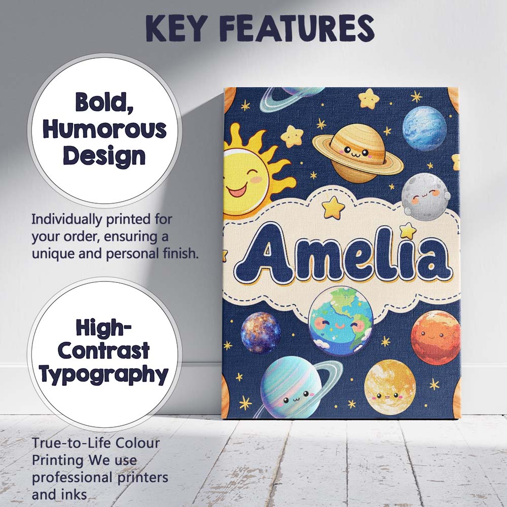 Personalised Name Solar System Sun Earth Custom Unique Gift Idea Elegant Feature Canvas Wall Art Print Decor Picture Ready to Hang