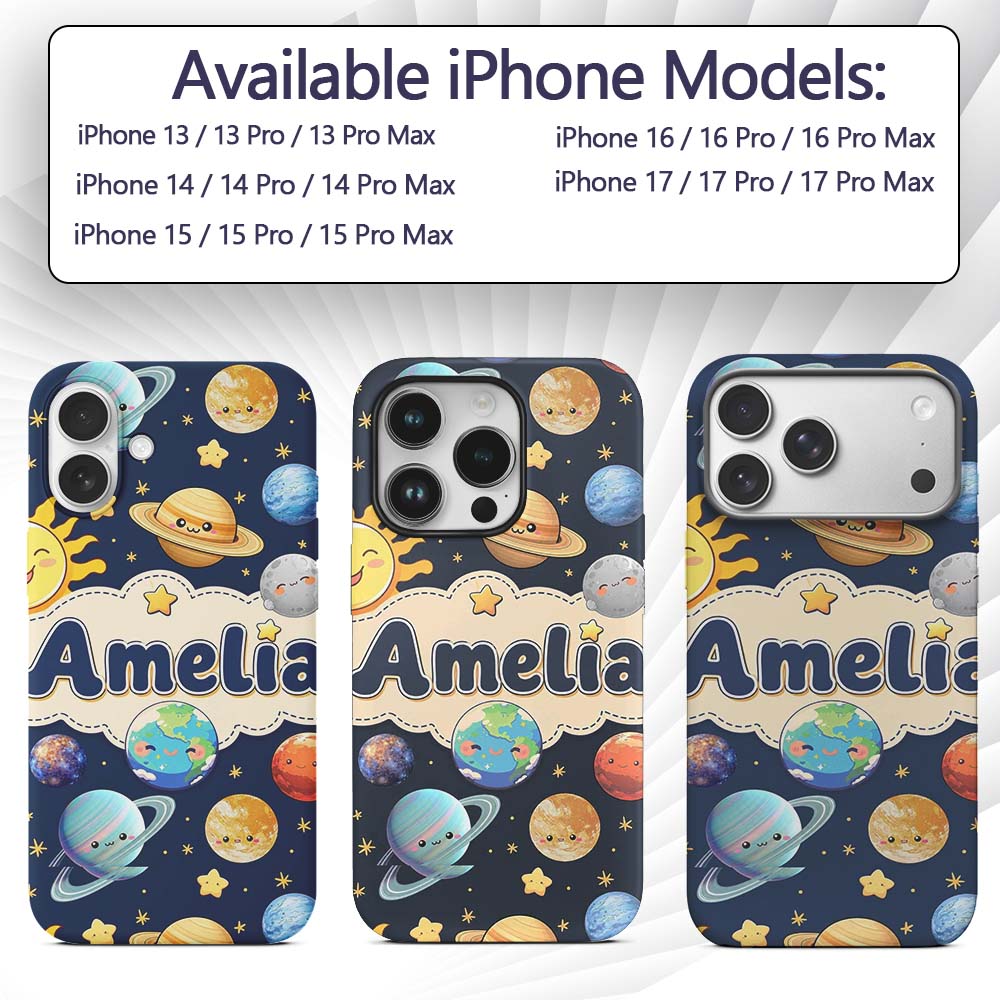 Solar System Sun Earth Saturn Printed Design Custom Name Protective Phone Case Mobile Cover Durable Everyday Smartphone Shock Resistant
