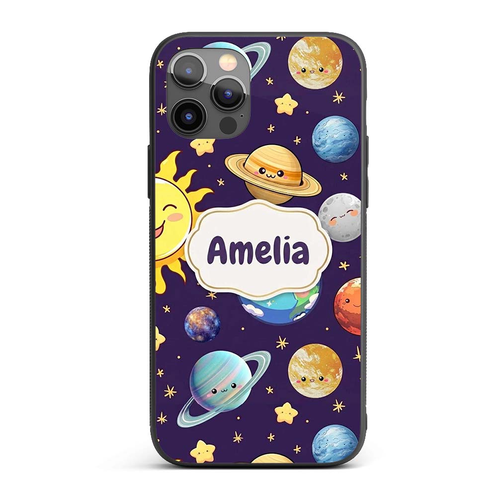 Solar System Sun Earth Saturn Printed Design Custom Name Protective Phone Case Mobile Cover Durable Everyday Smartphone Shock Resistant