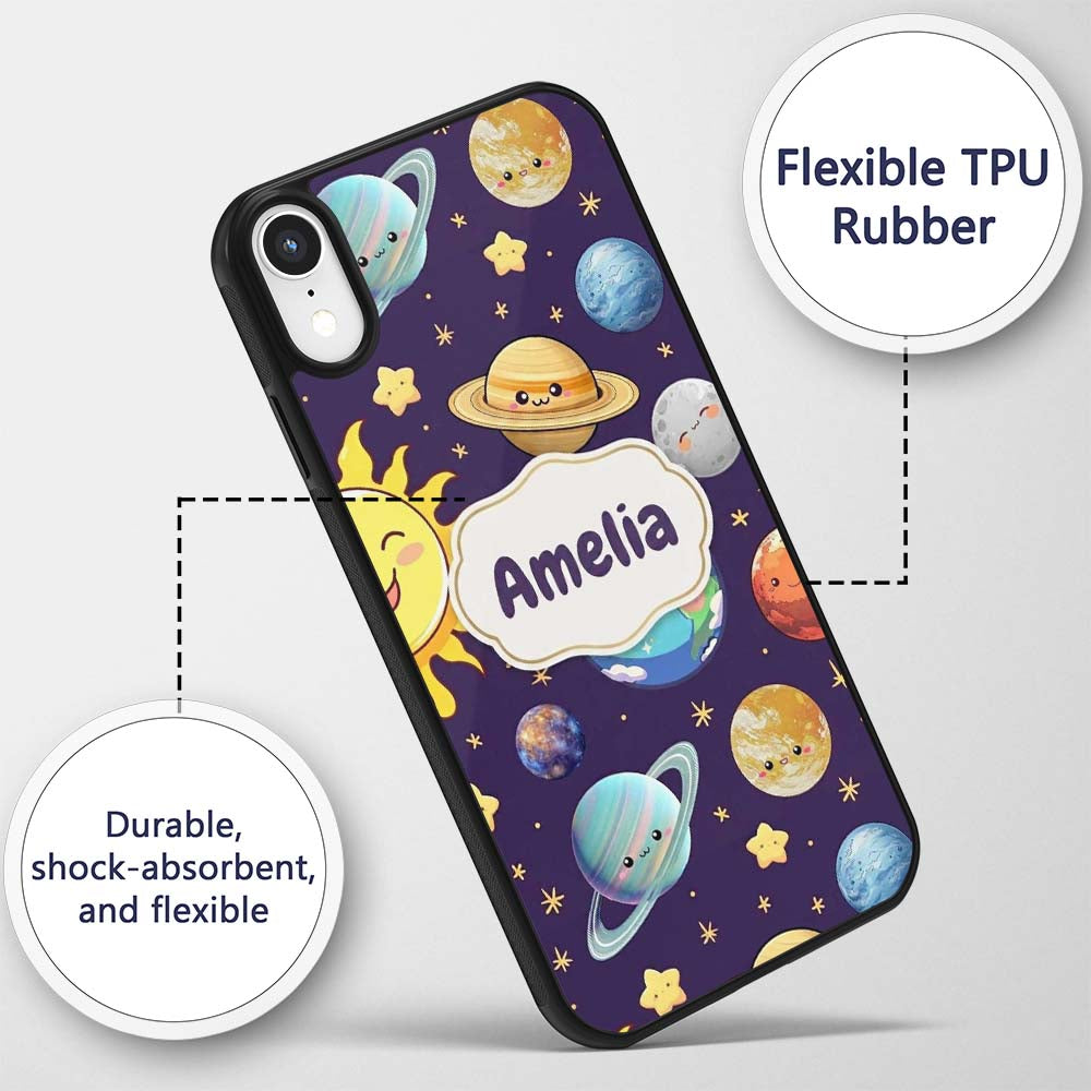 Solar System Sun Earth Saturn Printed Design Custom Name Protective Phone Case Mobile Cover Durable Everyday Smartphone Shock Resistant