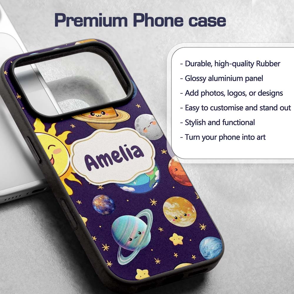 Solar System Sun Earth Saturn Printed Design Custom Name Protective Phone Case Mobile Cover Durable Everyday Smartphone Shock Resistant