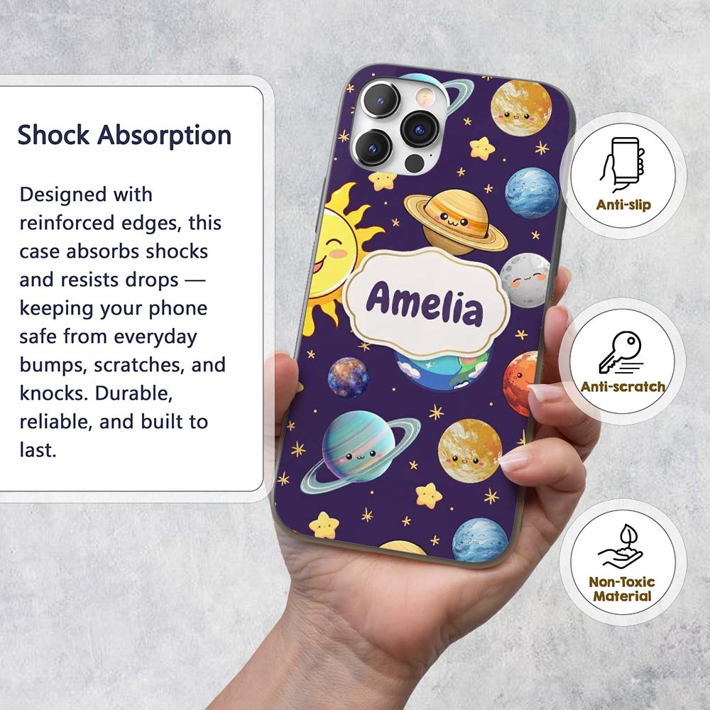 Solar System Sun Earth Saturn Printed Design Custom Name Protective Phone Case Mobile Cover Durable Everyday Smartphone Shock Resistant