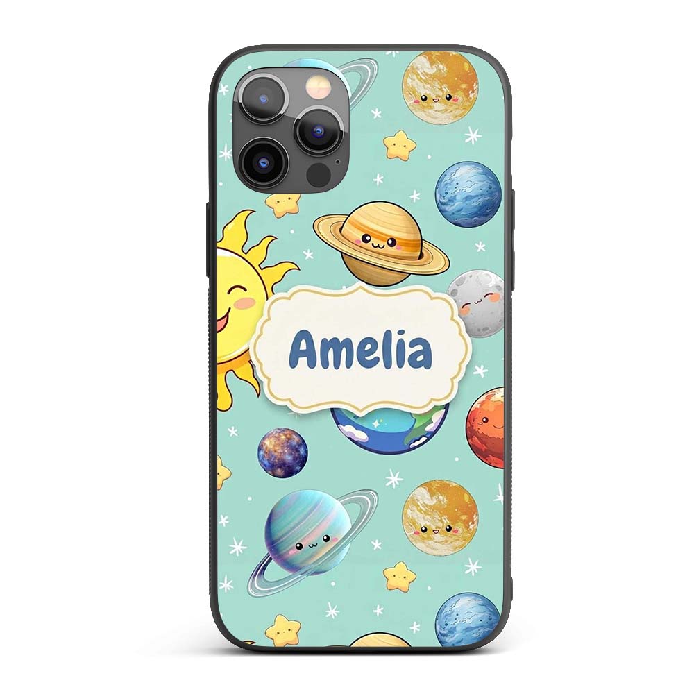 Solar System Sun Earth Saturn Printed Design Custom Name Protective Phone Case Mobile Cover Durable Everyday Smartphone Shock Resistant
