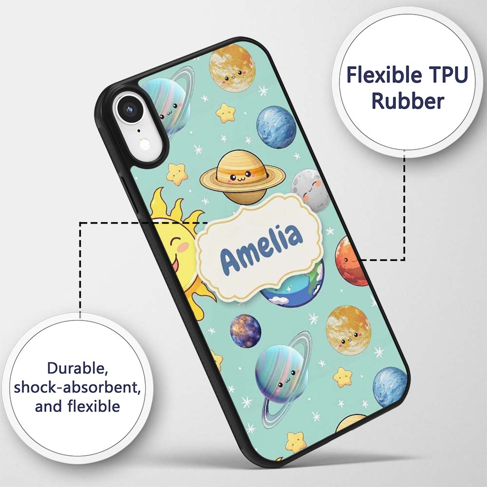 Solar System Sun Earth Saturn Printed Design Custom Name Protective Phone Case Mobile Cover Durable Everyday Smartphone Shock Resistant
