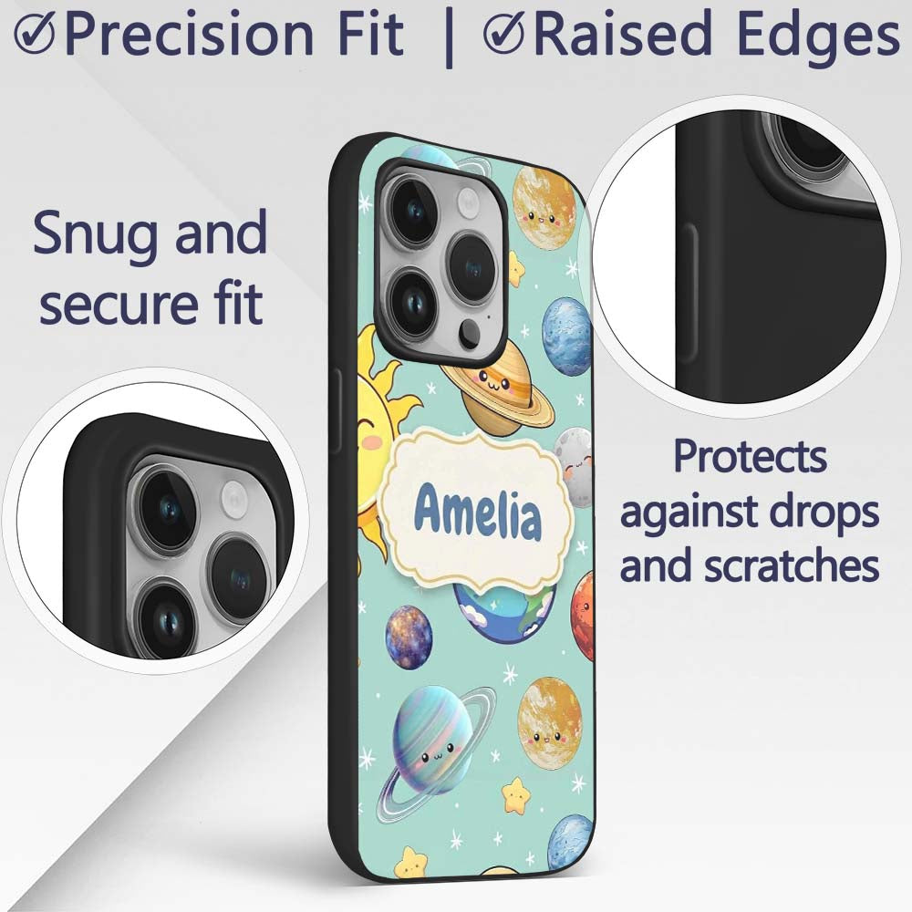 Solar System Sun Earth Saturn Printed Design Custom Name Protective Phone Case Mobile Cover Durable Everyday Smartphone Shock Resistant