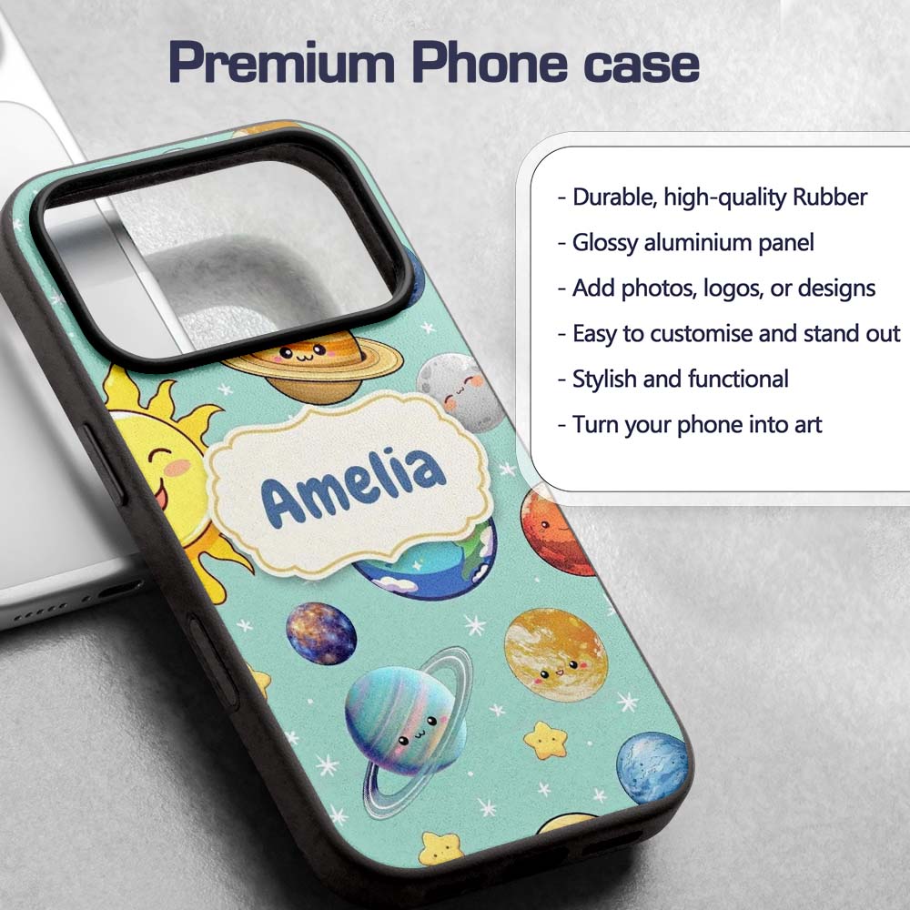 Solar System Sun Earth Saturn Printed Design Custom Name Protective Phone Case Mobile Cover Durable Everyday Smartphone Shock Resistant