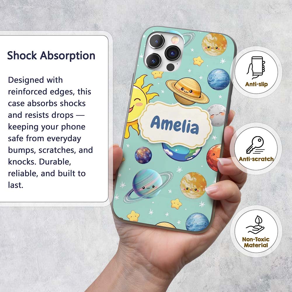 Solar System Sun Earth Saturn Printed Design Custom Name Protective Phone Case Mobile Cover Durable Everyday Smartphone Shock Resistant