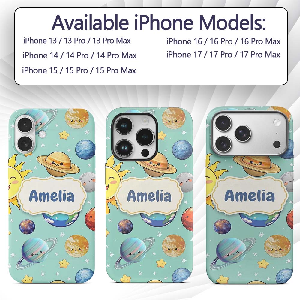 Solar System Sun Earth Saturn Printed Design Custom Name Protective Phone Case Mobile Cover Durable Everyday Smartphone Shock Resistant