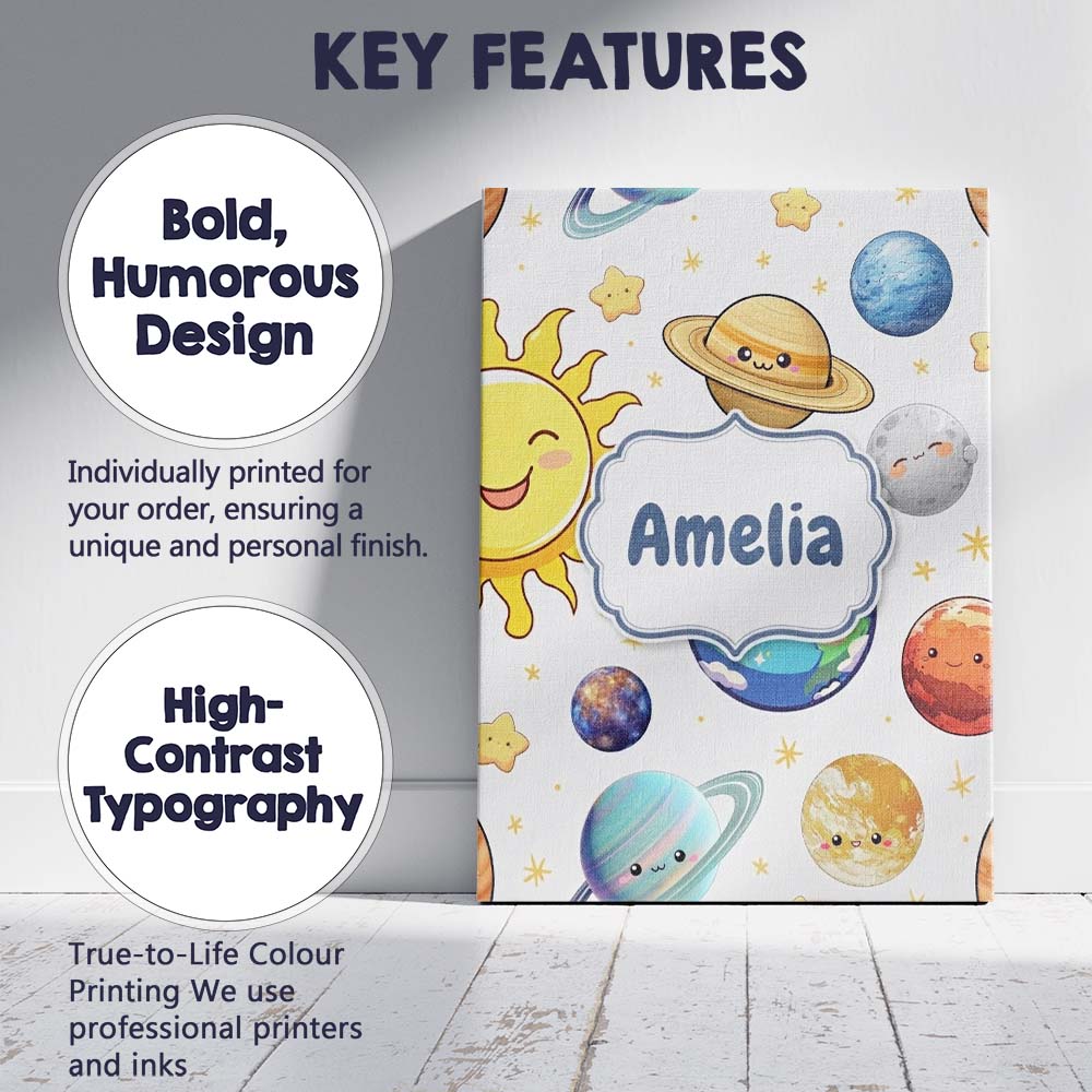 Personalised Name Solar System Sun Earth Custom Unique Gift Idea Elegant Feature Canvas Wall Art Print Decor Picture Ready to Hang