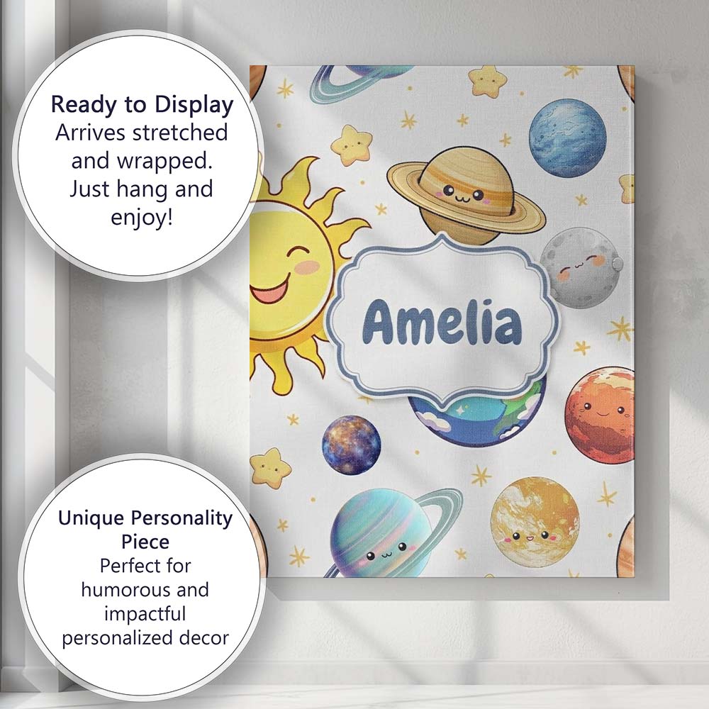 Personalised Name Solar System Sun Earth Custom Unique Gift Idea Elegant Feature Canvas Wall Art Print Decor Picture Ready to Hang