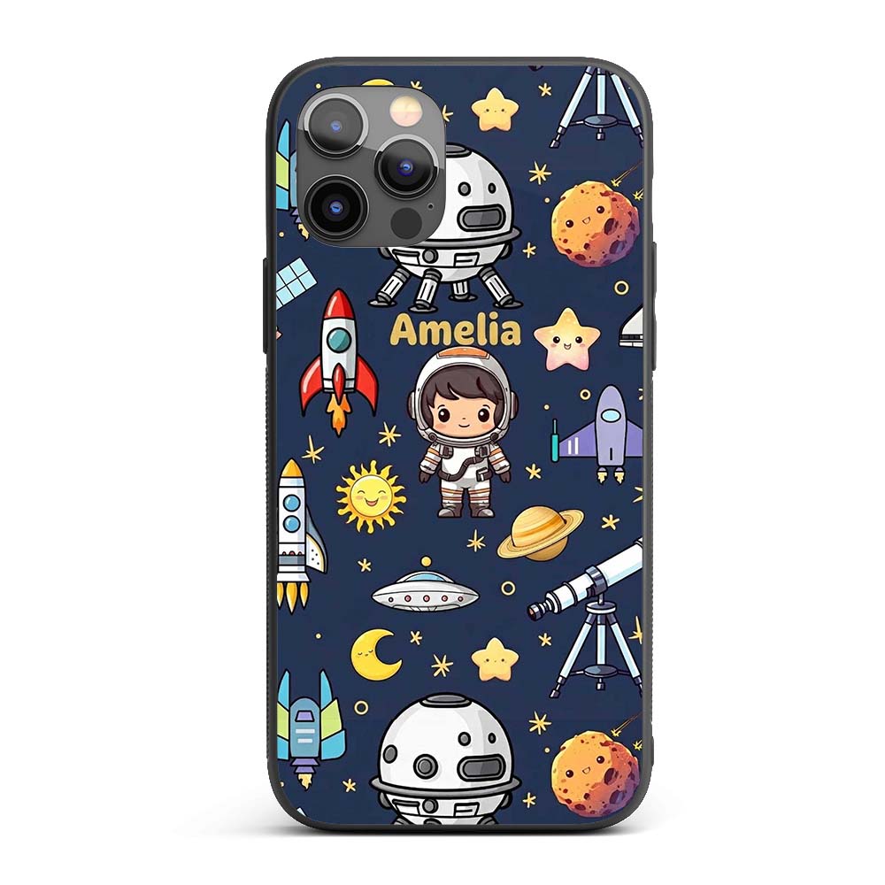 Space Astronaut Rockets UFO Decorative Design Custom Name Protective Phone Case Mobile Cover Durable Everyday Smartphone Shock Resistant