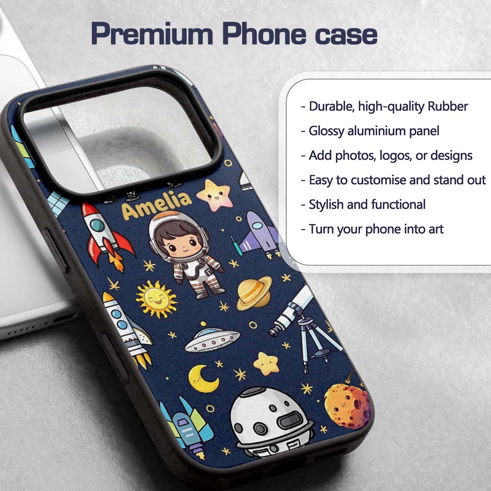Space Astronaut Rockets UFO Decorative Design Custom Name Protective Phone Case Mobile Cover Durable Everyday Smartphone Shock Resistant