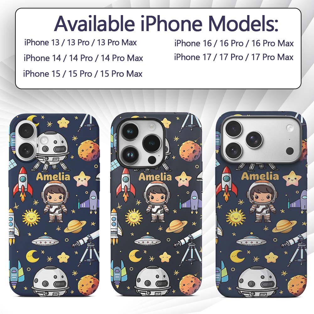 Space Astronaut Rockets UFO Decorative Design Custom Name Protective Phone Case Mobile Cover Durable Everyday Smartphone Shock Resistant