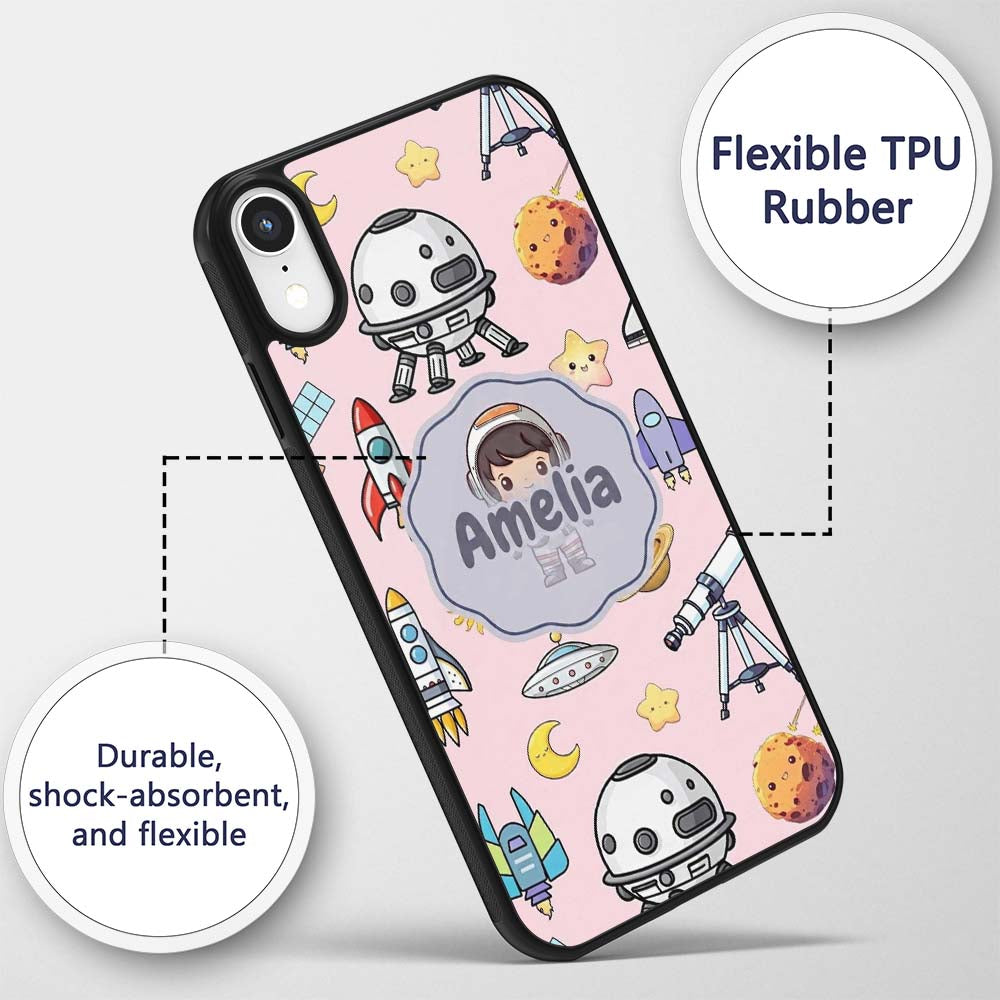 Space Astronaut Rockets UFO Decorative Design Custom Name Protective Phone Case Mobile Cover Durable Everyday Smartphone Shock Resistant