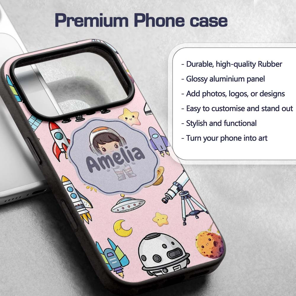 Space Astronaut Rockets UFO Decorative Design Custom Name Protective Phone Case Mobile Cover Durable Everyday Smartphone Shock Resistant