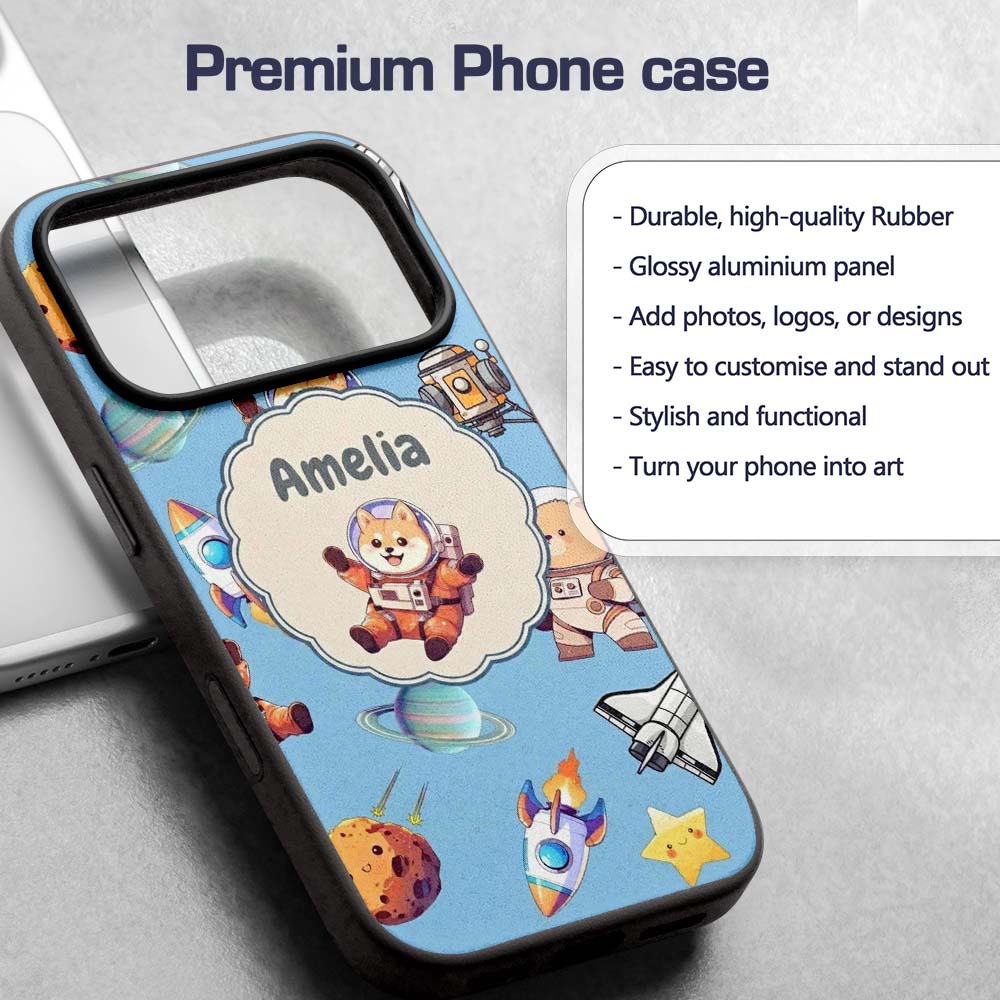 Space Dog Bear Astronaut Rockets Planets Stars Custom Name Protective Phone Case Mobile Cover Durable Everyday Smartphone Shock Resistant