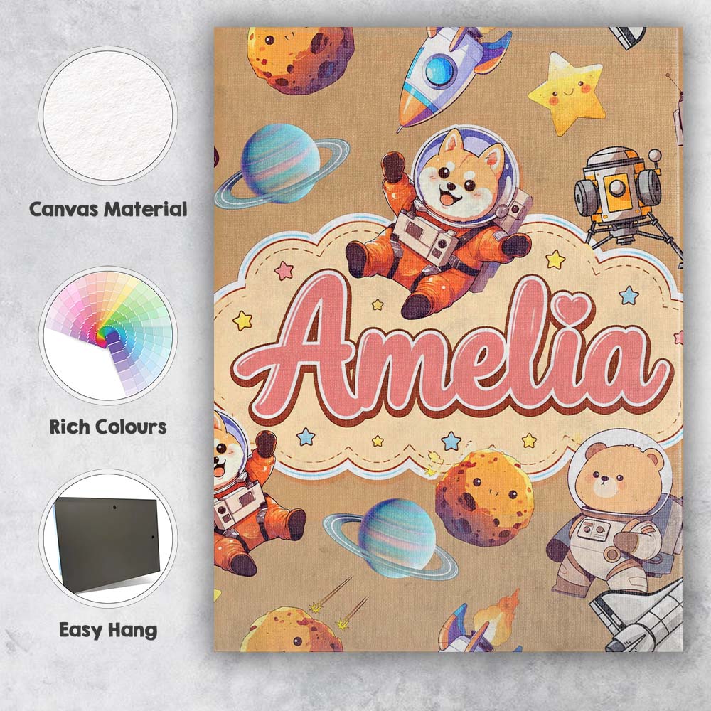 Personalised Name Space Dog Bear Astronaut Custom Unique Gift Idea Elegant Feature Canvas Wall Art Print Decor Picture Ready to Hang