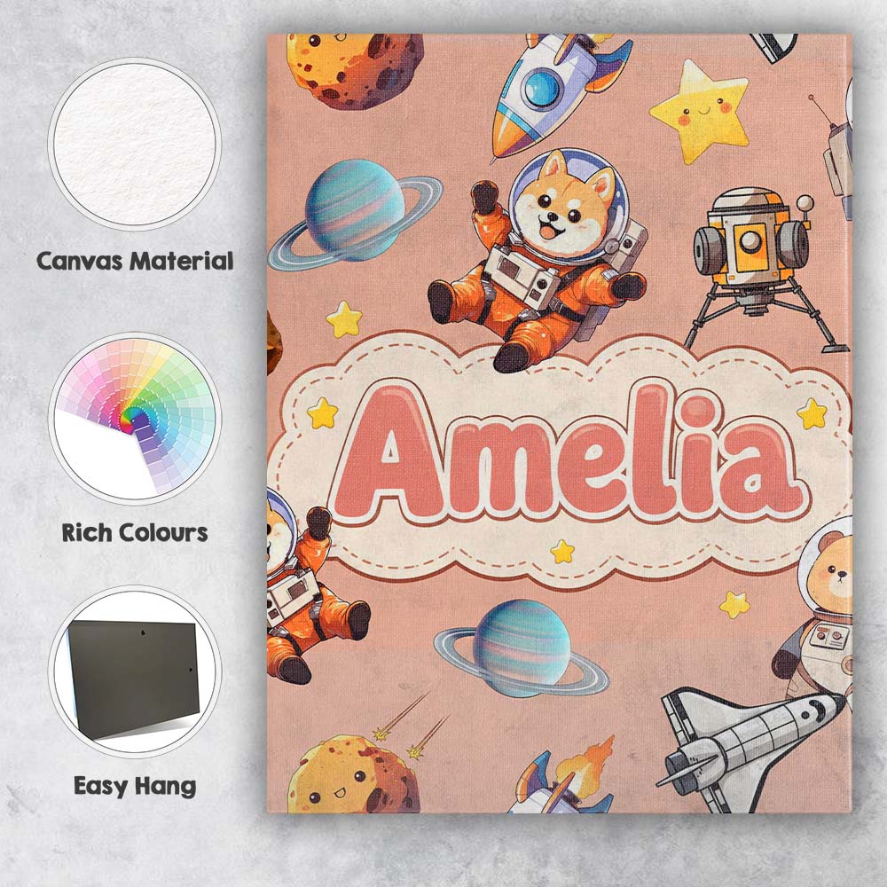 Personalised Name Space Dog Bear Astronaut Custom Unique Gift Idea Elegant Feature Canvas Wall Art Print Decor Picture Ready to Hang