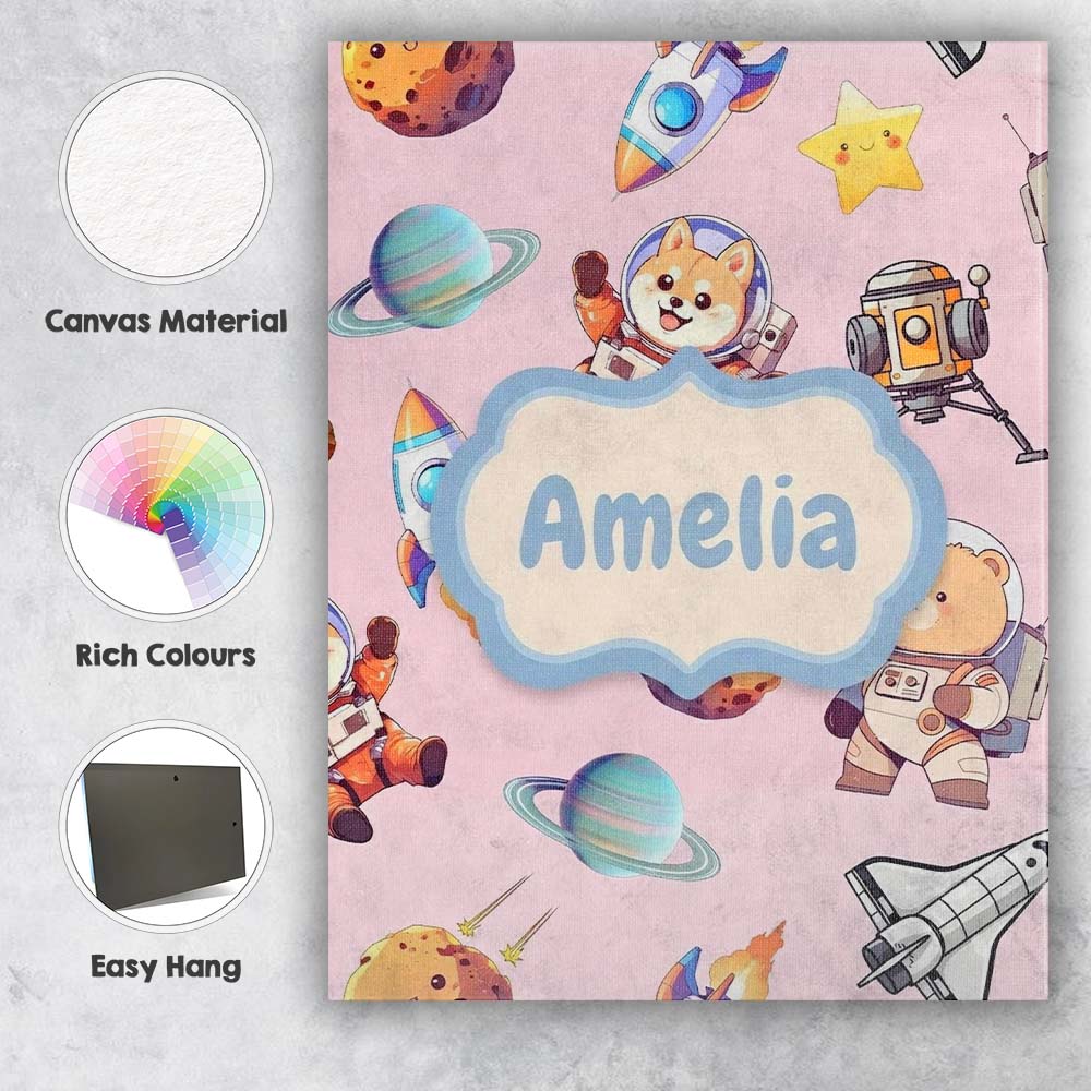 Personalised Name Space Dog Bear Astronaut Custom Unique Gift Idea Elegant Feature Canvas Wall Art Print Decor Picture Ready to Hang