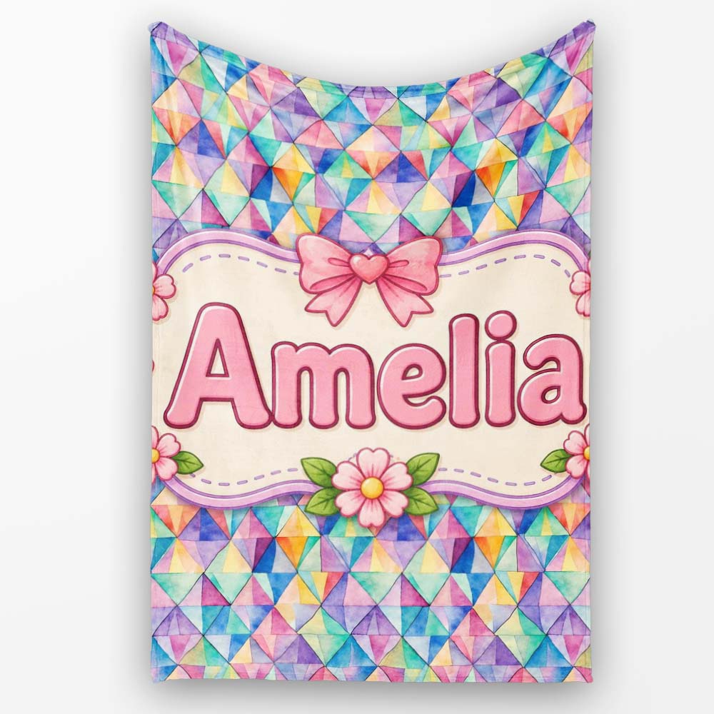 Watercolor Triangle Mosaic Seamless Pattern Beautiful Coffee Cup Personalised Custom Name Super Soft Fleece Blanket Bed Sofa Throw