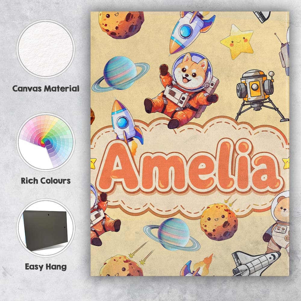 Personalised Name Space Dog Bear Astronaut Custom Unique Gift Idea Elegant Feature Canvas Wall Art Print Decor Picture Ready to Hang