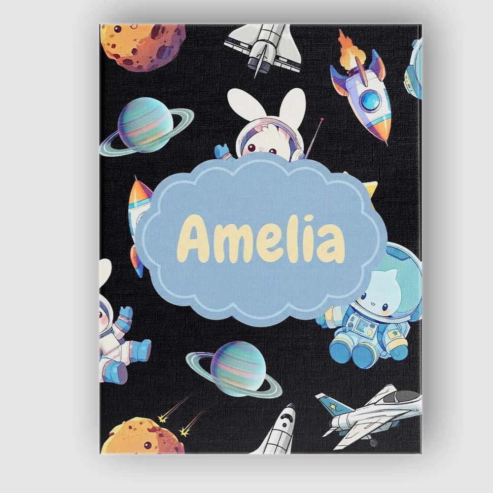 Personalised Name Bunny Astronaut Cat Space Custom Bespoke Interior Contemporary Canvas Wall Art Print Decor Picture Ready to Hang