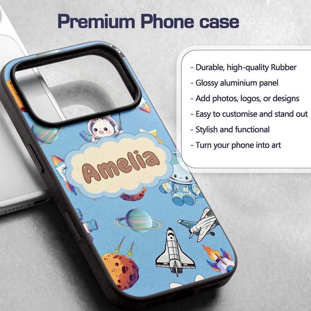 Bunny Astronaut Cat Space Rockets Planets Stars Custom Name Protective Phone Case Mobile Cover Durable Everyday Smartphone Shock Resistant