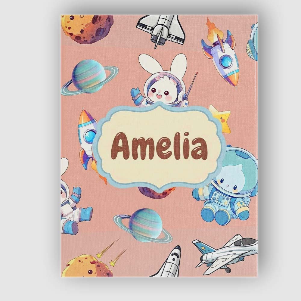 Personalised Name Bunny Astronaut Cat Space Custom Bespoke Interior Contemporary Canvas Wall Art Print Decor Picture Ready to Hang