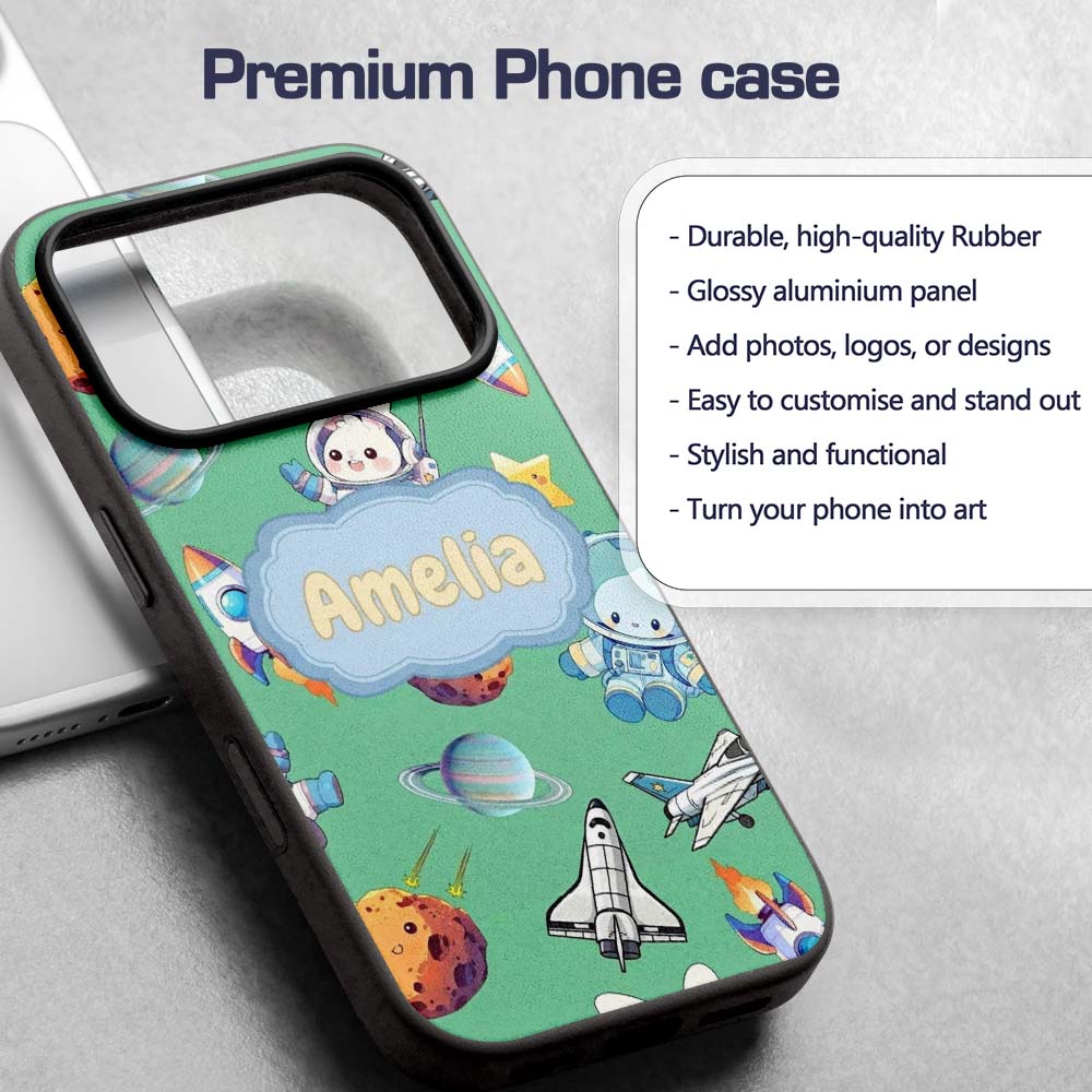 Bunny Astronaut Cat Space Rockets Planets Stars Custom Name Protective Phone Case Mobile Cover Durable Everyday Smartphone Shock Resistant