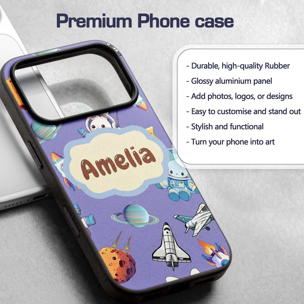 Bunny Astronaut Cat Space Rockets Planets Stars Custom Name Protective Phone Case Mobile Cover Durable Everyday Smartphone Shock Resistant