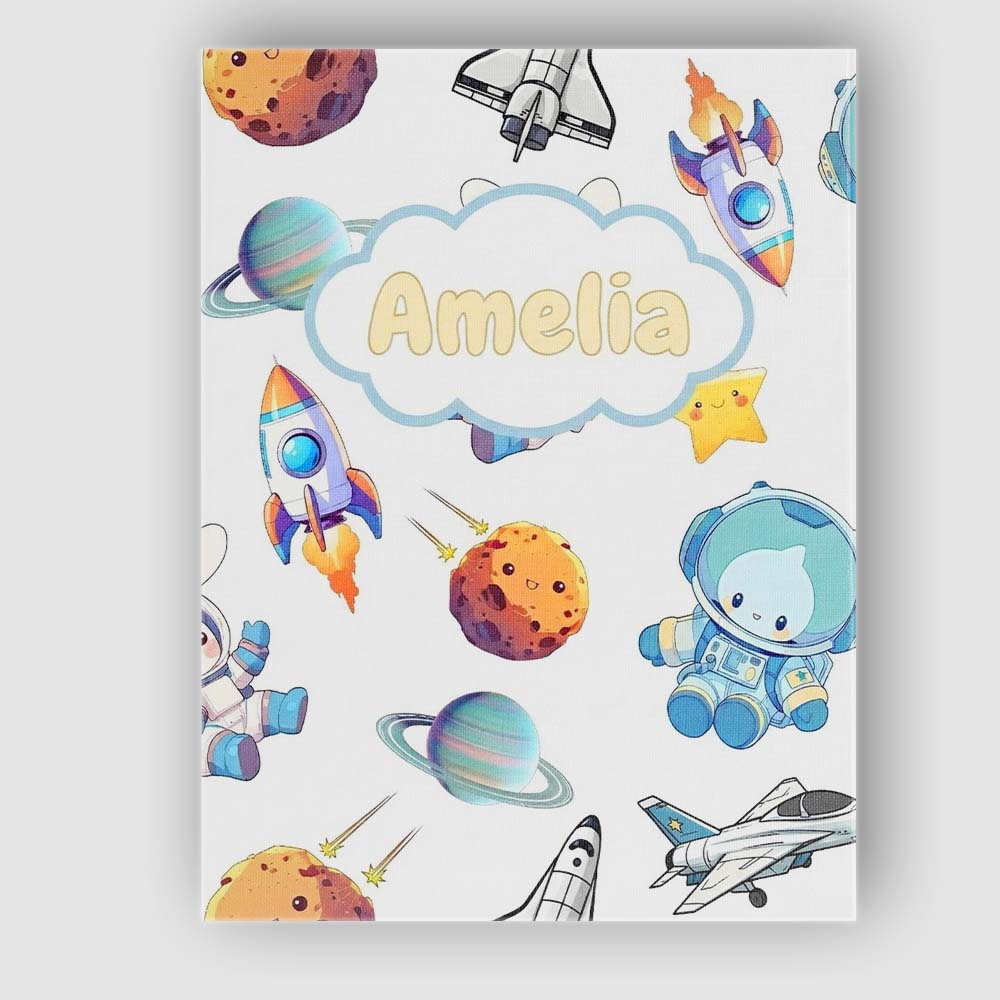 Personalised Name Bunny Astronaut Cat Space Custom Bespoke Interior Contemporary Canvas Wall Art Print Decor Picture Ready to Hang