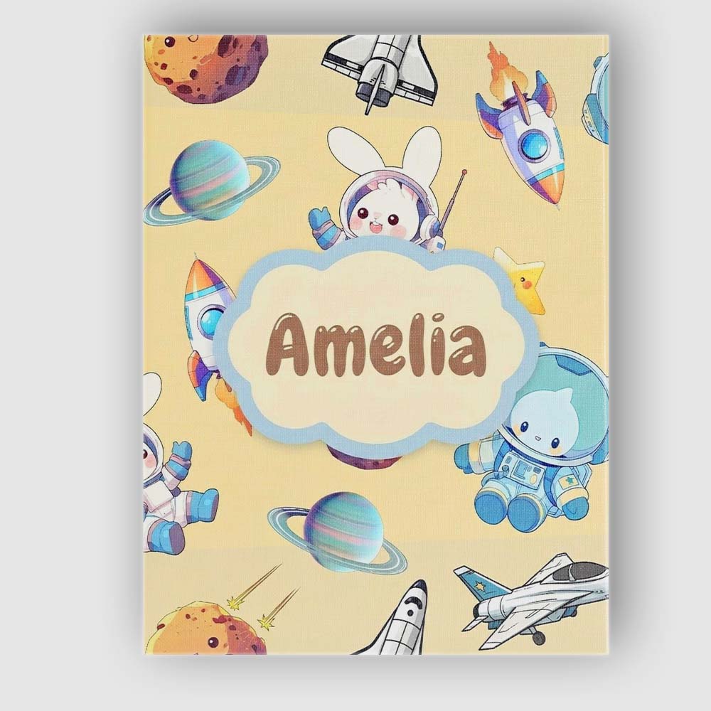 Personalised Name Bunny Astronaut Cat Space Custom Bespoke Interior Contemporary Canvas Wall Art Print Decor Picture Ready to Hang