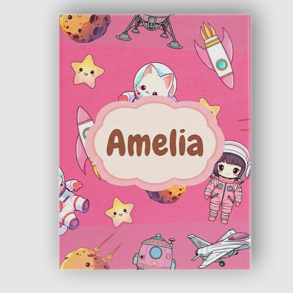 Personalised Name Cat Astronaut Girl Custom Premium Decorative Design Modern Room Accent Canvas Wall Art Print Decor Picture Ready to Hang