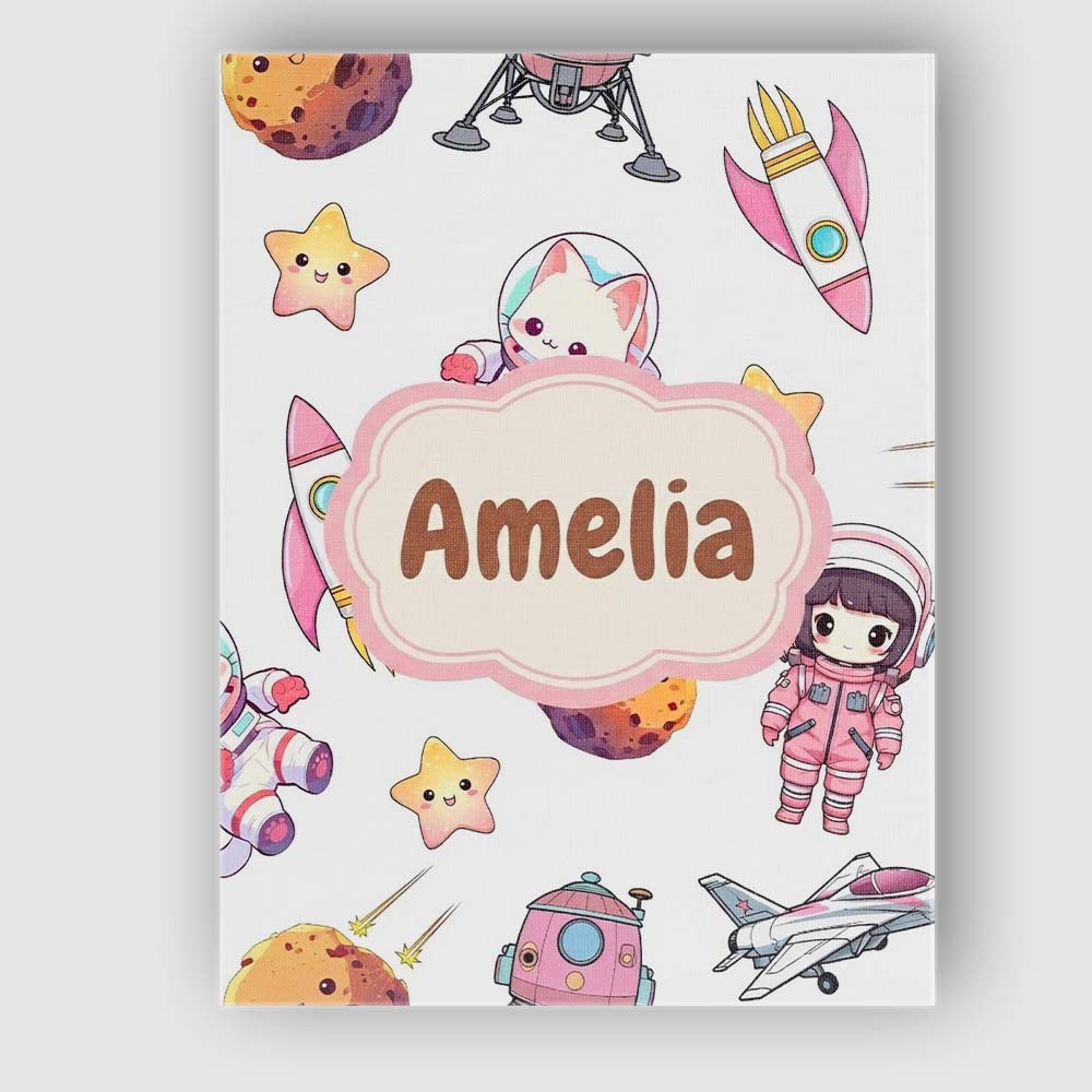 Personalised Name Cat Astronaut Girl Custom Premium Decorative Design Modern Room Accent Canvas Wall Art Print Decor Picture Ready to Hang