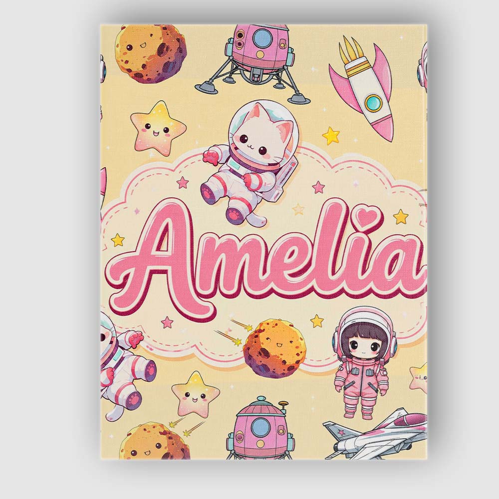 Personalised Name Cat Astronaut Girl Custom Premium Decorative Design Modern Room Accent Canvas Wall Art Print Decor Picture Ready to Hang