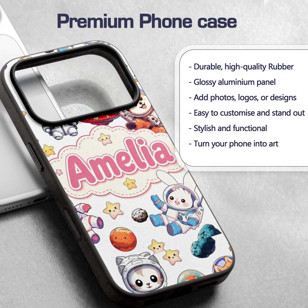Space Animals Astronaut Dog Bunny Printed Design Custom Name Protective Phone Case Mobile Cover Durable Everyday Smartphone Shock Resistant