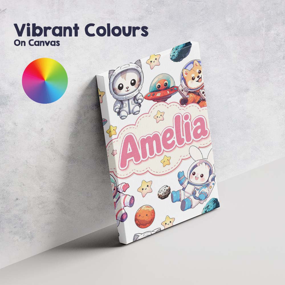 Personalised Name Space Animals Astronaut Custom Unique Gift Idea Elegant Feature Canvas Wall Art Print Decor Picture Ready to Hang