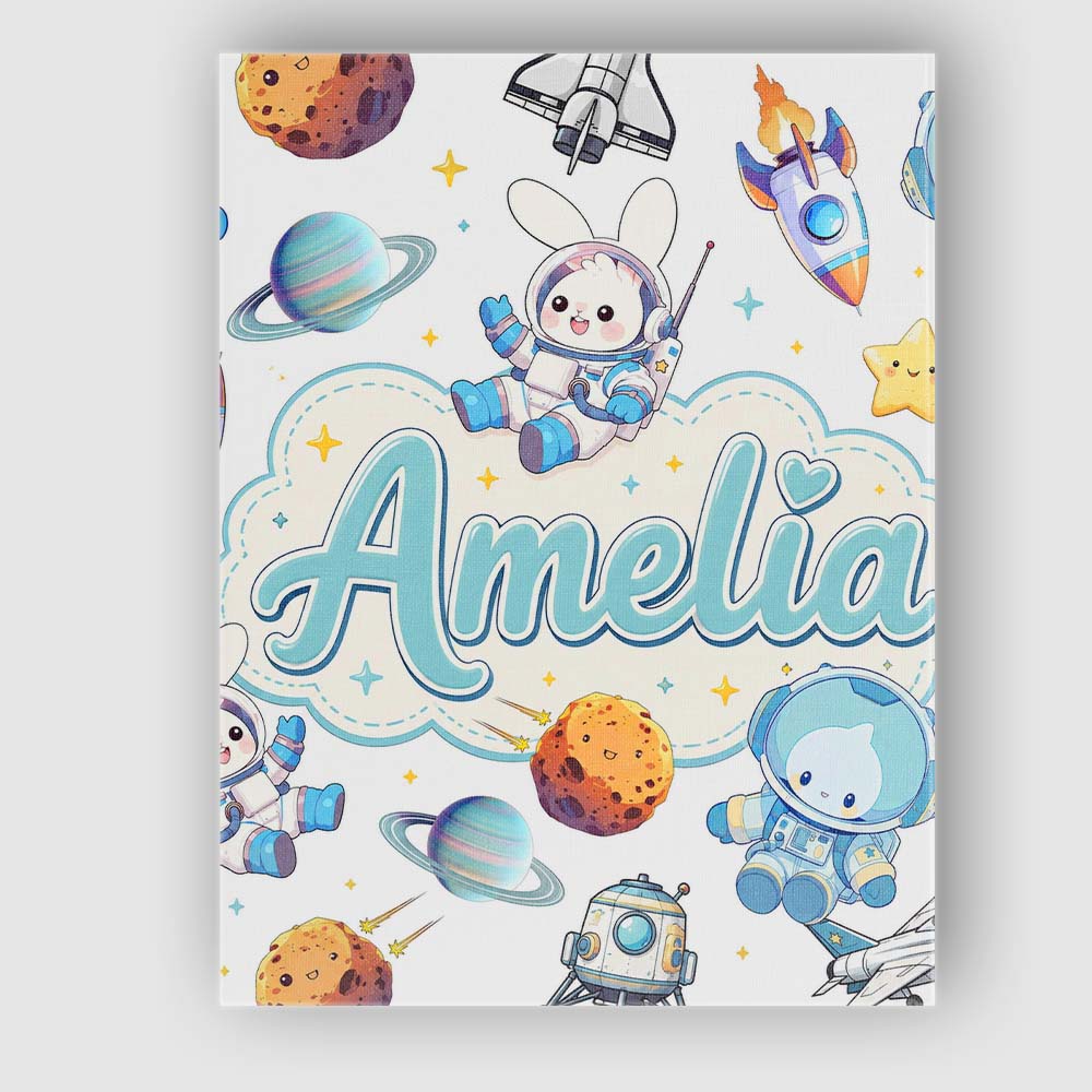 Personalised Name Space Bunny Cat Astronaut Custom Bespoke Interior Contemporary Canvas Wall Art Print Decor Picture Ready to Hang