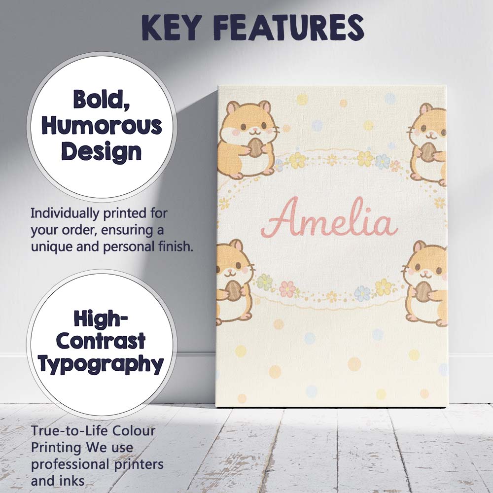 Personalised Name Cute Hamster Cartoon Animal Pattern Perfect Custom Home Unique Canvas Wall Art Print Decor Picture Ready to Hang