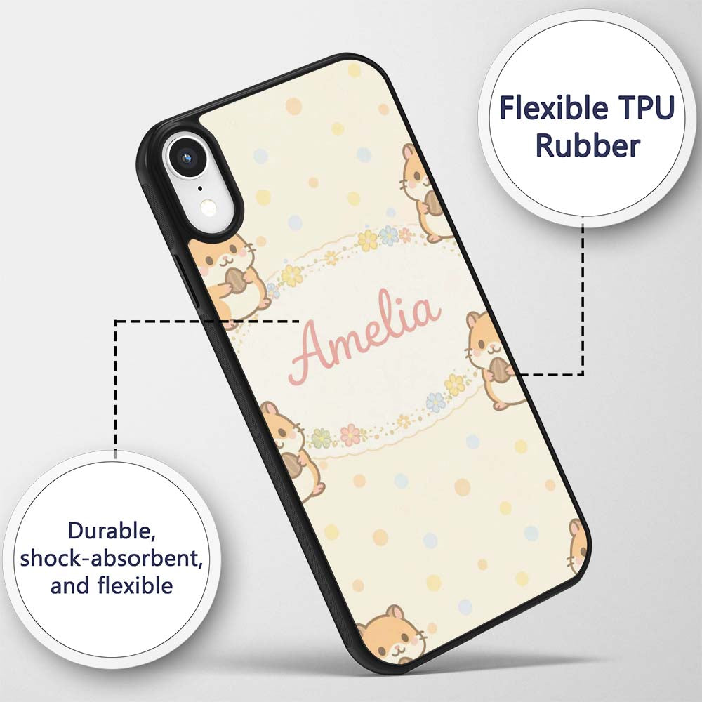 Cute Hamster Cartoon Animal Decorative Design Custom Name Protective Phone Case Mobile Cover Durable Everyday Smartphone Shock Resistant